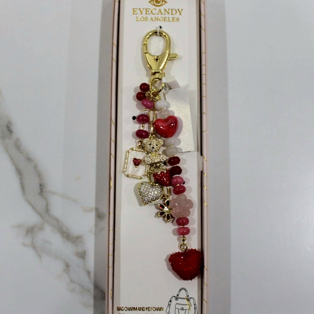 Eye Candy Red and Gold Heart Charm Keychain